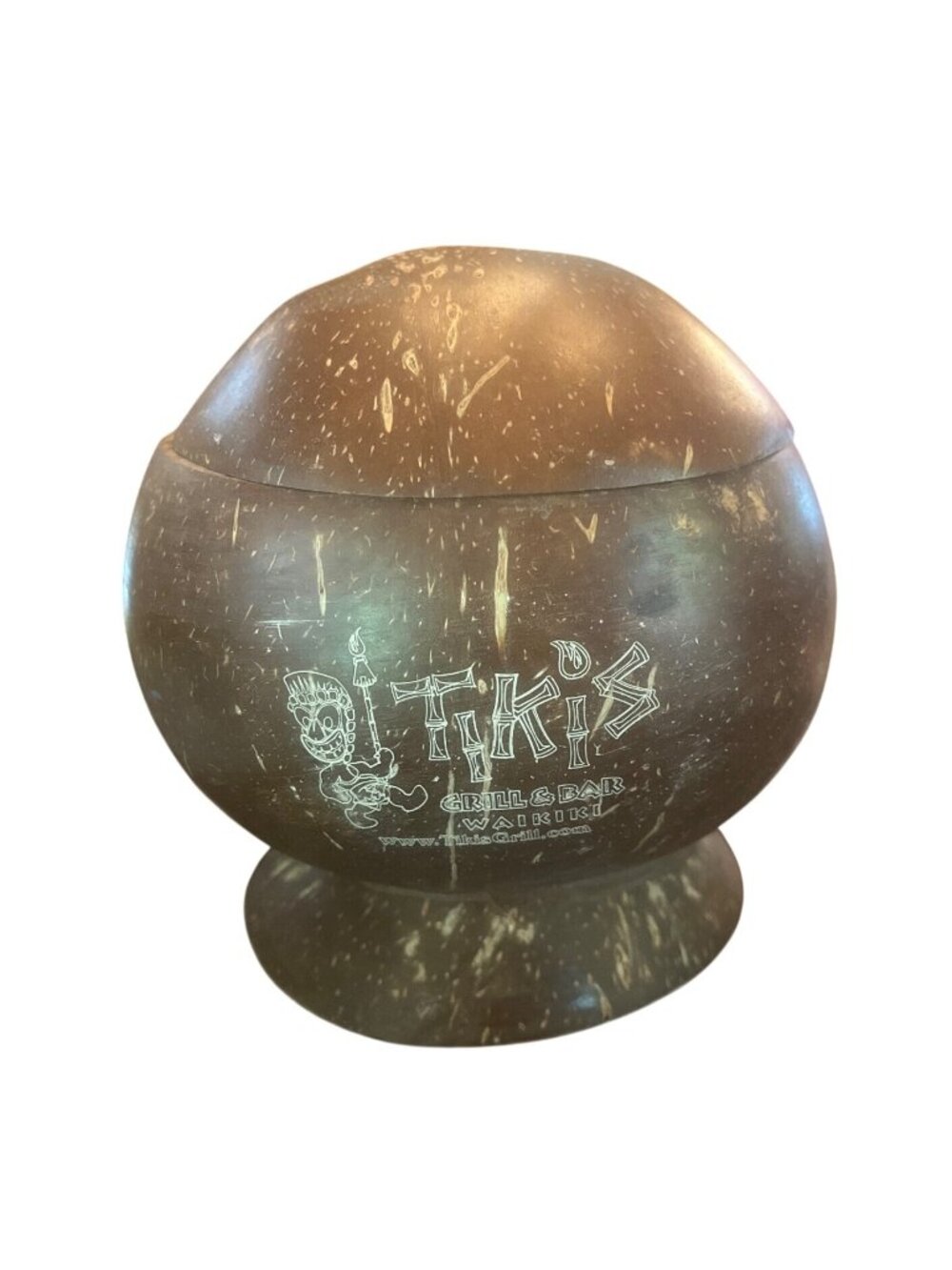 Tikis Grill & Bar Coconut Shell Tiki Mug With Lid - Ku God Of War Waikiki
